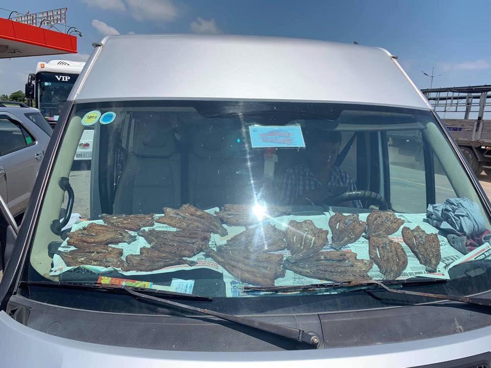 Thánh lầy nhất mạng xã hội,  phơi cá ngay trong ô tô, vừa đi vừa hứng nắng, ai xem cũng ngao ngán-1