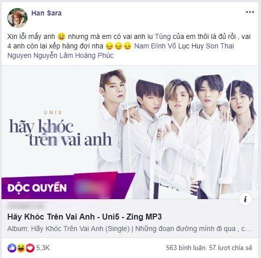 Công khai ủng hộ Uni5 nhưng Han Sara lại ngầm thể hiện tình cảm với Tùng Maru như thế này-1