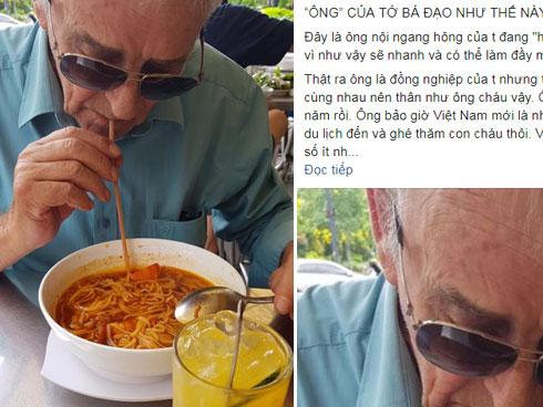 'Ông tây' dùng ống mút hút nước phở được dân mạng khen nức nở vì quá dễ thương