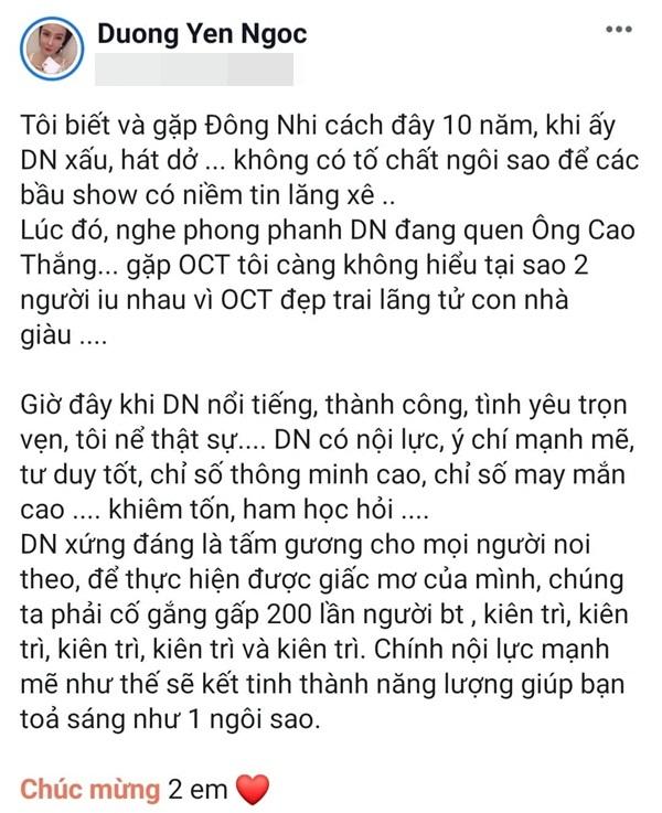 Dương Yến Ngọc gây tranh cãi khi chúc phúc Đông Nhi nhưng không quên lật quá khứ nữ ca sĩ vừa xấu vừa bất tài-2