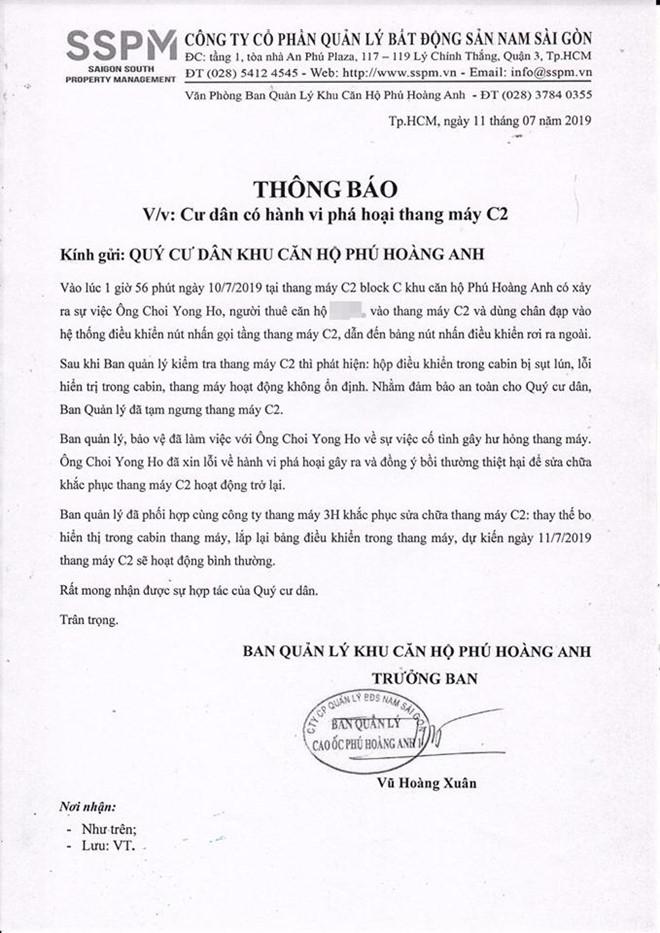 Người đàn ông Hàn Quốc đạp hỏng thang máy chung cư đã bồi thường-2