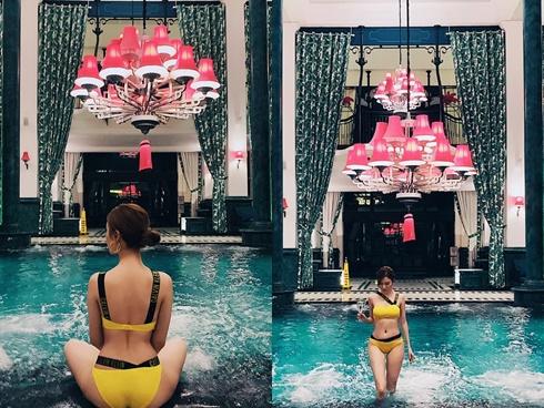 Học trò Tuấn Hưng - Hạnh Sino khoe ba vòng đâu ra đấy với bikini sặc sỡ bên hồ bơi