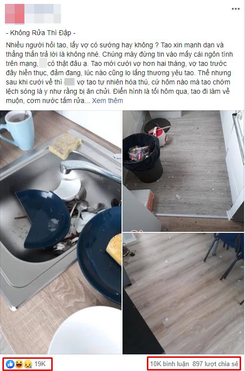 Lên mạng than vãn không rửa bát bị vợ đập sạch, anh chồng bị dân mạng vạch tội bịa đặt-1