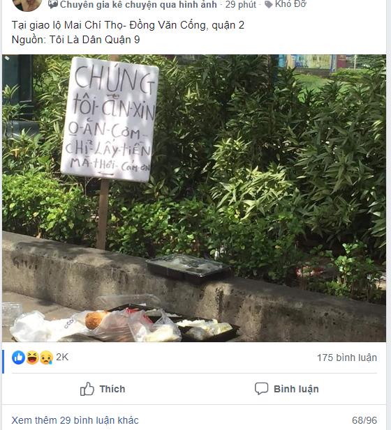 Dân mạng tranh cãi kịch liệt tấm biển thông báo chỉ lấy tiền chứ không xin ăn nhưng gây sốc nhất là thức ăn thừa vương vãi trên đường-1