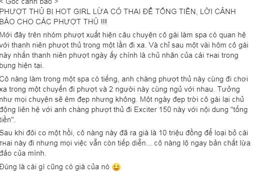 Qua đêm đúng 1 lần vẫn bị hotgirl lừa có bầu rồi đòi tiền phá thai, phượt thủ tím mặt còn dân mạng lập tức phát hiện cú lừa-1