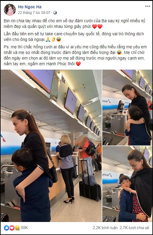 Đăng lại ảnh tiễn con trai về nhà dự hôn lễ Cường Đô La, Hồ Ngọc Hà gây sốt với status Thương Subeo-2