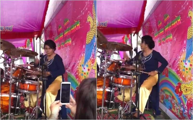 Clip: Mẹ chồng đánh trống cực sung cho con dâu hát trong đám cưới khiến dân mạng cứ gọi là ngất ngây-1