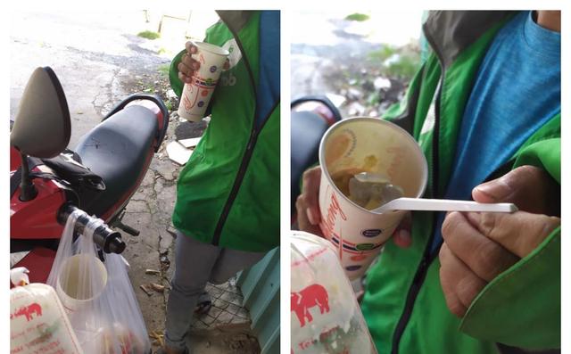 Bị khách bùng, tài xế Grab cầm 6 cốc chè đứng ăn một mình khiến dân mạng xót xa-1