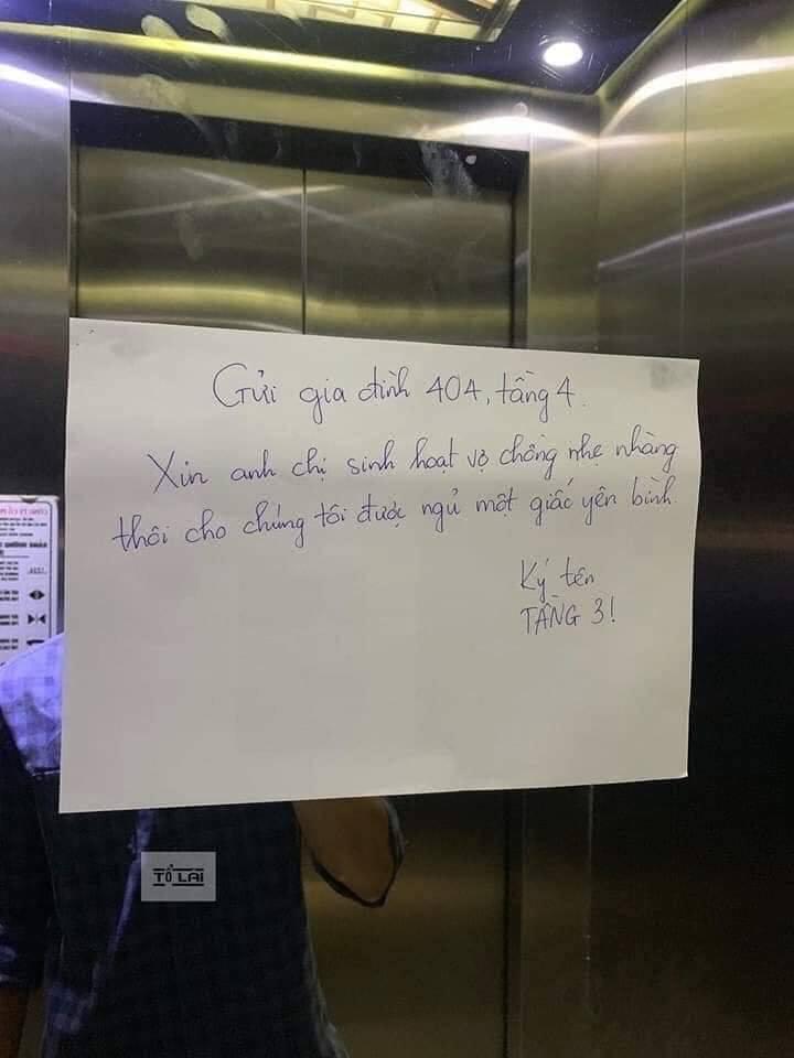 Dán giấy yêu cầu tầng trên sinh hoạt vợ chồng nhẹ nhàng, hàng xóm nhận được câu trả lời bá đạo từ người chồng-1