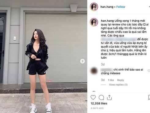 Hotgirl Hàn Hằng bị 'ném đá' vì PR thuốc tăng chiều cao 3 cm/tháng