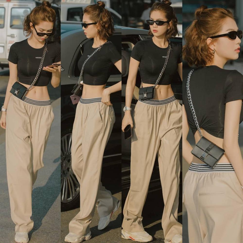 Không cần đầm ôm, Ngọc Trinh chỉ cần crop top với quần thụng thể thao là vẫn sexy không trượt phát nào-8