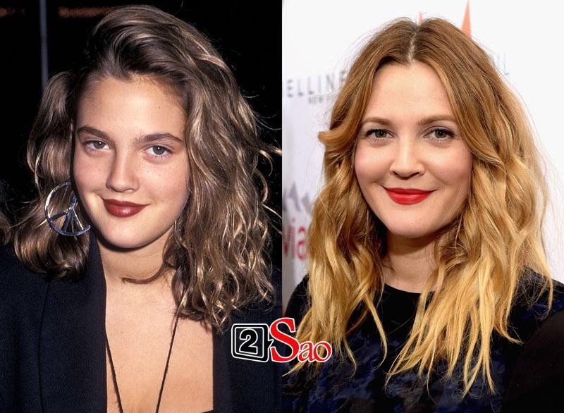 Drew Barrymore năm 1989 và 2015. 