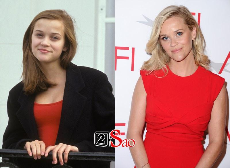 Reese Witherspoon những năm 1991 và năm 2018 chỉ thay đổi rõ rệt nhất về kiểu tóc.