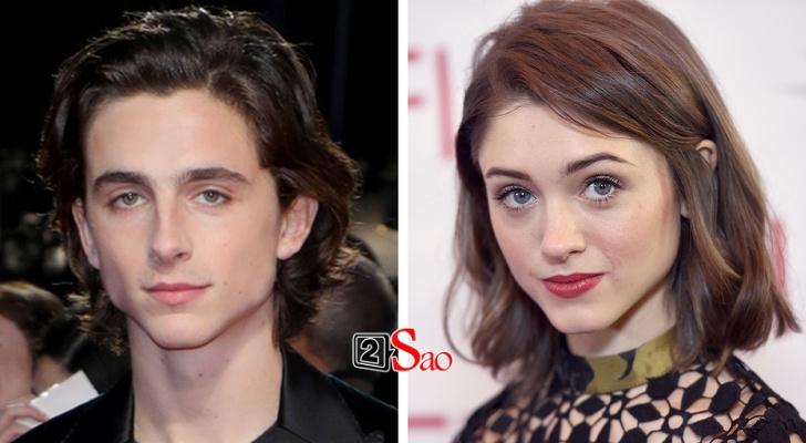 Gương mặt đã góc cạnh khá đặc biệt thế mà Timothée Chalamet và Natalia Dyer vẫn có thể tìm được bản sao của nhau giữa showbiz