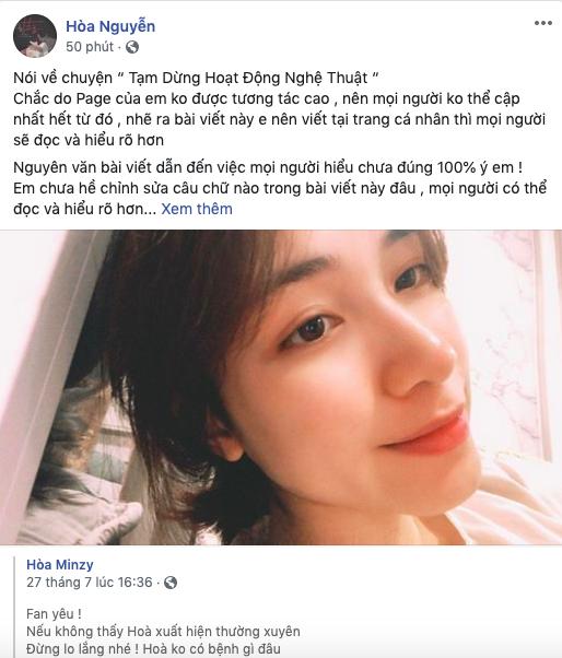 Hòa Minzy đính chính tin đồn giải nghệ: Đừng hiểu lầm, tôi chỉ tạm dừng hoạt động vì chưa có hit-3