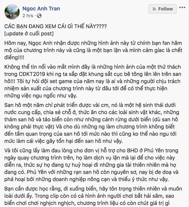 Cựu quán quân Cuộc đua kỳ thú Ngọc Anh tố êkip chương trình phá hoại môi trường biển khi quay hình-1