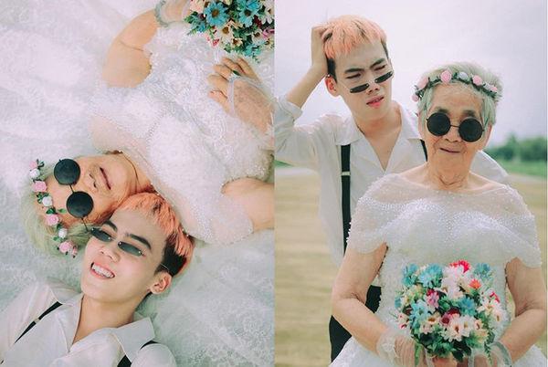 Bộ ảnh ‘Nội tôi 88 tuổi mặc váy cưới’ của chàng trai sinh năm 2000 khiến dân mạng vừa phì cười, vừa cay mắt-4