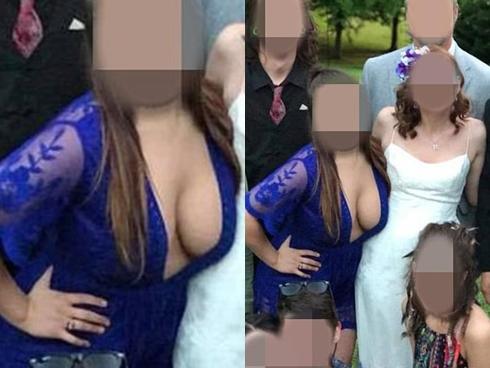 Để vòng 1 tràn gần hết váy lại còn không buồn mặc nội y khi đi ăn cưới, nữ khách khiến ai nhìn cũng ngán ngẩm
