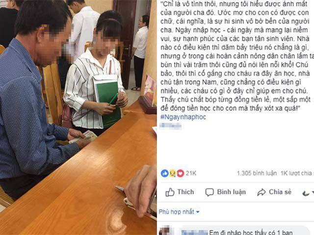 Cảm động hình ảnh cha đếm từng đồng tiền đưa con ngày nhập học-2