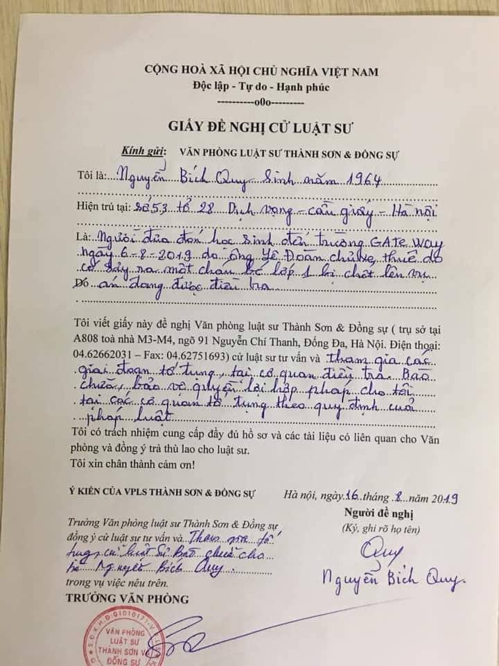 Vụ bé trai lớp 1 trường Gateway tử vong: Người đưa đón trẻ làm đơn nhờ luật sư, khẳng định nhiều chi tiết chưa rõ ràng-2