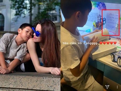 Hồ Ngọc Hà đăng ảnh Subeo học ngoại ngữ nhưng gây chú ý nhất lại là tờ giấy nhỏ dán trên tường