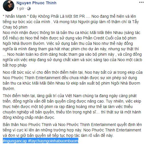 Noo Phước Thịnh kêu gọi tẩy chay phim Ngôi Nhà Bươm Bướm vì dám xài chùa nhạc-1