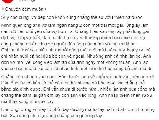 Tâm sự cay sống mũi của anh chồng trót bỏ vợ con theo gái dịch vụ và lời cảnh tình cho cánh mày râu-1