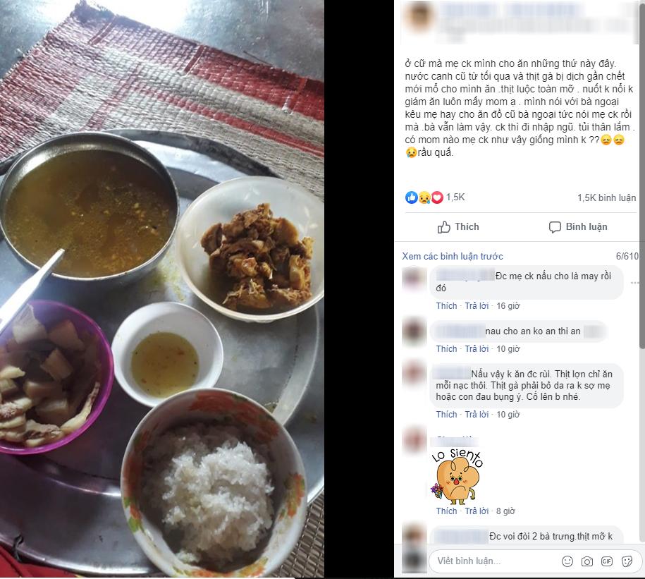 Mâm cơm ở cữ mẹ chồng nấu có cả thịt, canh nhưng vẫn bị con dâu chê không nuốt trôi, dân mạng sửng sốt khi biết lý do-1