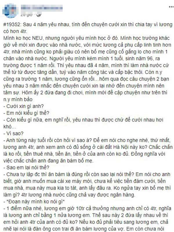 Người yêu 4 năm đề nghị cưới nhưng cô gái kiên quyết chia tay khi nhìn thấy bảng lương của bạn trai-1