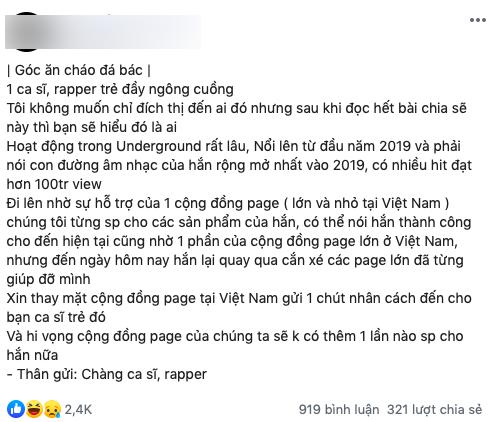 Lại rộ lên thông tin một nam ca sĩ - rapper trẻ ăn cháo đá bát, ngông cuồng dù mới nổi tiếng từ đầu năm 2019?-1