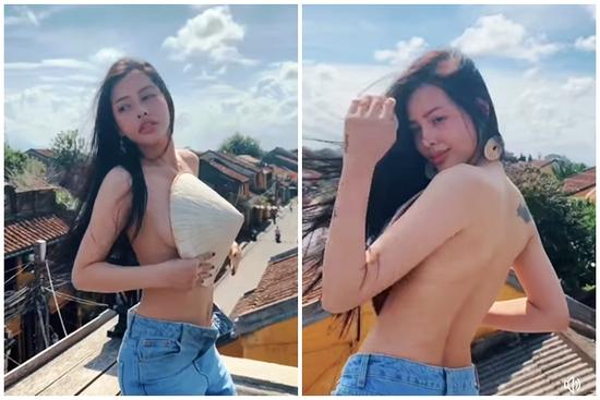 Người mẫu đình đám mạng xã hội gây phẫn nộ vì bán khỏa thân, cầm nón che ngực giữa phố cổ Hội An