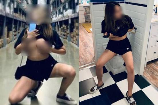 Giữa siêu thị đông người, gái xinh tự tay nắn bóp khoe vòng một