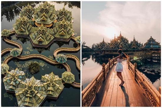 Thủy quái bao quanh ngôi đền trong thành cổ ở Thái Lan