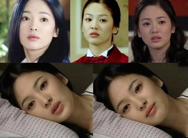 Song Hye Kyo: Song Hye Kyo sinh năm 1981, từ nhỏ đã có hoàn cảnh khó khăn khi bố bỏ đi còn mẹ phải bươn chải kiếm sống. Khi vào vai nữ chính Eun Suh của Trái tim mùa thu, cô vừa tròn 19 tuổi. Trong phim, Eun Suh bị tráo đổi thân phận khi vừa sinh, sau này mắc bệnh máu trắng và qua đời trong vòng tay người yêu Yoon Joon Suh. Nét đẹp mong manh, thuần khiết cùng đôi mắt đượm buồn của Song Hye Kyo khiến bi kịch cuộc đời nhân vật Eun Suh ghi dấu đậm nét trong lòng khán giả.