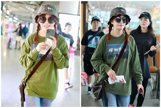 Triệu Vy tự tin để mặt mộc, 'cưa sừng làm nghé' với tóc bím và mũ tai bèo