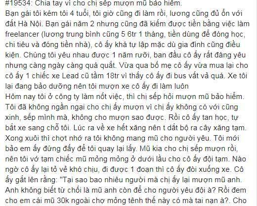 Cho chị sếp mượn mũ bảo hiểm mà bị bạn gái đòi chia tay, thanh niên bị dân mạng chỉ lỗi sai chỉ vì một câu nói-1
