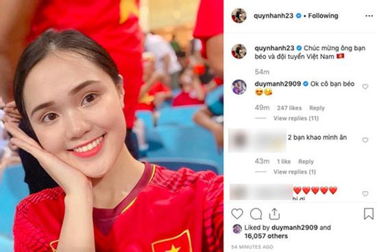 Duy Mạnh 'thả tim' bài viết của bạn gái ngay sau khi trận đấu kết thúc