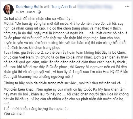 NTK Đức Hùng nói về ca sĩ mặc áo dài không quần: Người dân nước Mỹ không rảnh để bắt xin lỗi những việc như vậy!-2