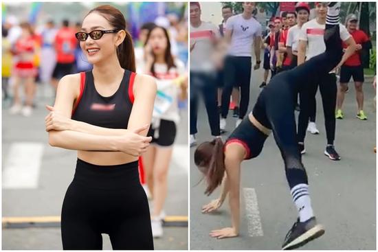 Minh Hằng được cả dàn trai đẹp cổ vũ để thực hiện màn nhào lộn thảm họa nhưng vẫn 'fail' hết sức