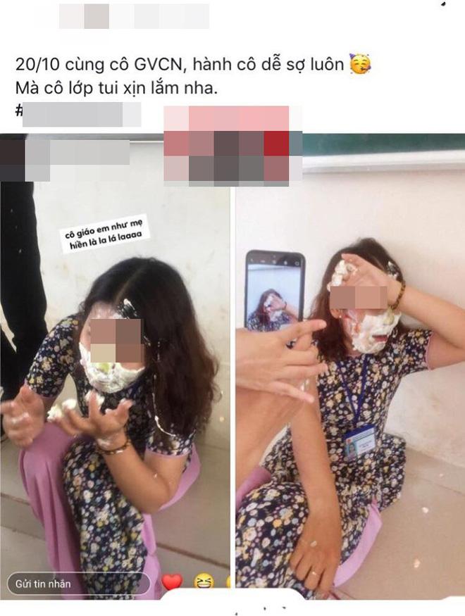 Học sinh đăng ảnh cô giáo bị trét bánh kem đầy mặt và bình luận: Hành cô dễ sợ luôn-2