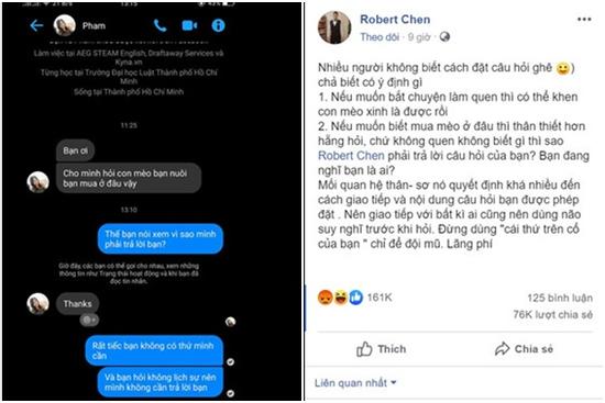 Robert Chen nói cô gái hỏi mua mèo 'sai người, sai mối quan hệ'