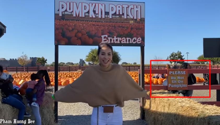 Hoa hậu Phạm Hương bị chỉ trích vô ý thức khi ngồi chễm chệ trên những quả bí ngô-1