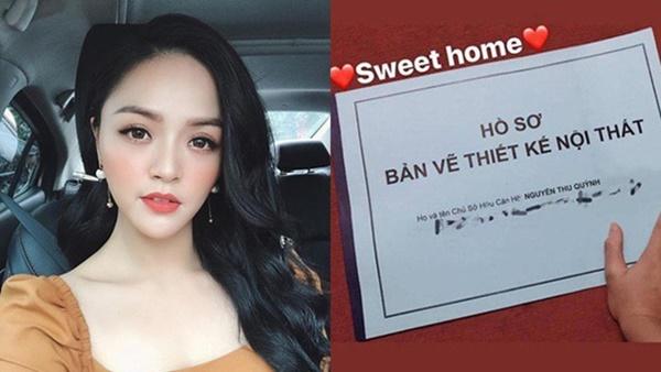 Sau thành công của "Về nhà đi con", Thu Quỳnh là cái tên thu hút được sự chú ý của người hâm mộ. Diễn xuất của bà mẹ một con nhận được nhiều lời khen của khán giả. Cách đây vài ngày, Thu Quỳnh chia sẻ bức ảnh chụp hồ sơ bản vẽ thiết kế nội thất chuẩn bị cho việc sửa sang và dọn về nhà mới tậu kèm dòng chú thích "sweet home". Chia sẻ với truyền thông, "chị Huệ" tiết lộ cuối năm nay cả cô và con trai sẽ chính thức dọn về nhà mới này.