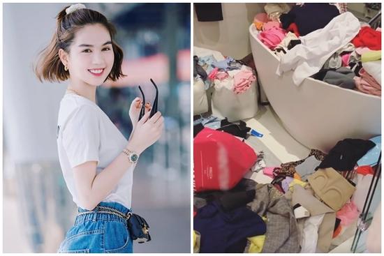 Ngọc Trinh chất quần áo kín bồn tắm, bày bừa hàng hiệu lung tung khắp nhà như giẻ lau