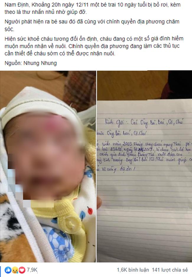Nữ sinh 2k ở Nam Định bỏ con 10 ngày tuổi kèm lời nhắn cháu còn là học sinh, không thể nuôi được con-1