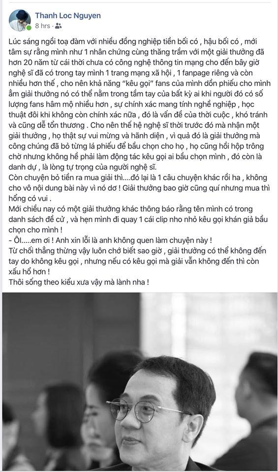 Showbiz Việt loạn giải thưởng, NSƯT Thành Lộc gọi mua giải là dơ-2