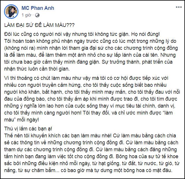 MC Phan Anh thừa nhận từng tham gia đại sứ cho các chương trình cộng đồng để làm màu-1