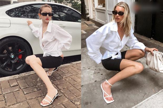 Hậu tháo túi ngực, Thuý Vi vừa được khen sang hơn đã bị nghi copy thiên thần Elsa Hosk từ outfit cho đến dáng pose-2