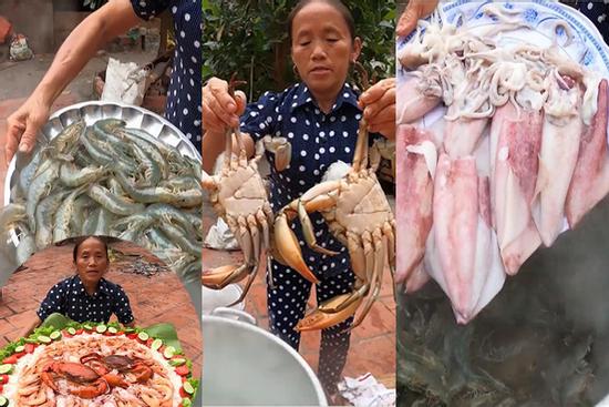 Làm món cơm hải sản, bà Tân Vlog lại làm người xem tò mò khi hấp tôm, cua, mực theo cách có 1 - 0 - 2