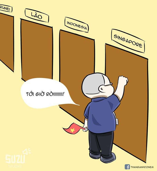 Ảnh chế bố Park bảo vệ học trò trong từng trận đấu tại SEA Games 30-2